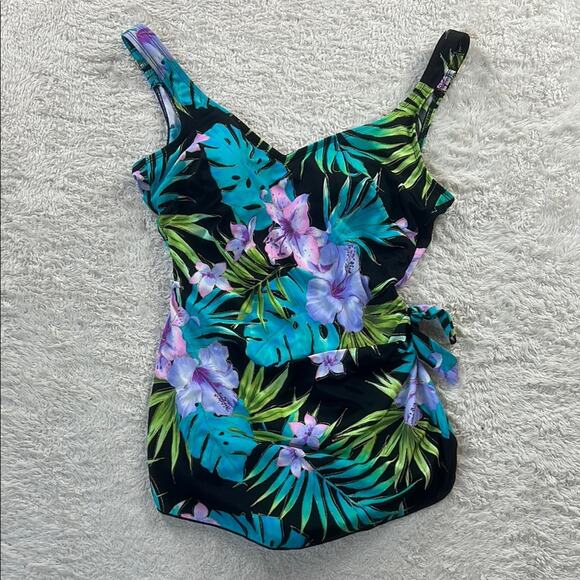Roxanne bra sized one piece floral print swimsuit skirt suit, size 12 36B - Picture 1 of 9